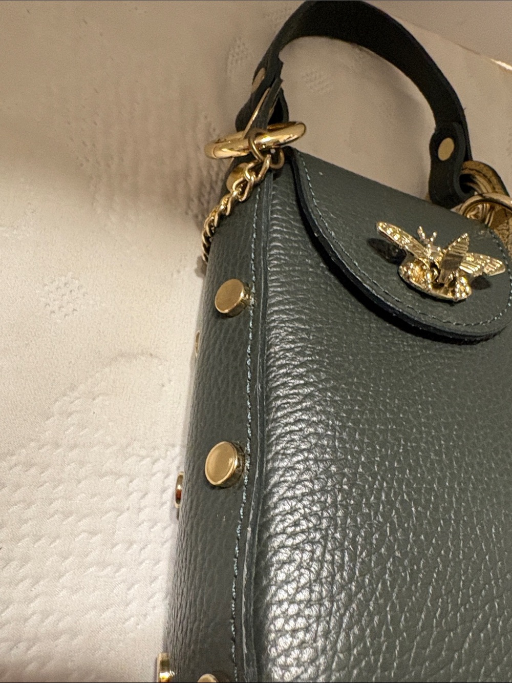 Vera Pelle Olive Green Leather Crossbody Bag with Beige Interior, made in Italy - Picture 13 of 16